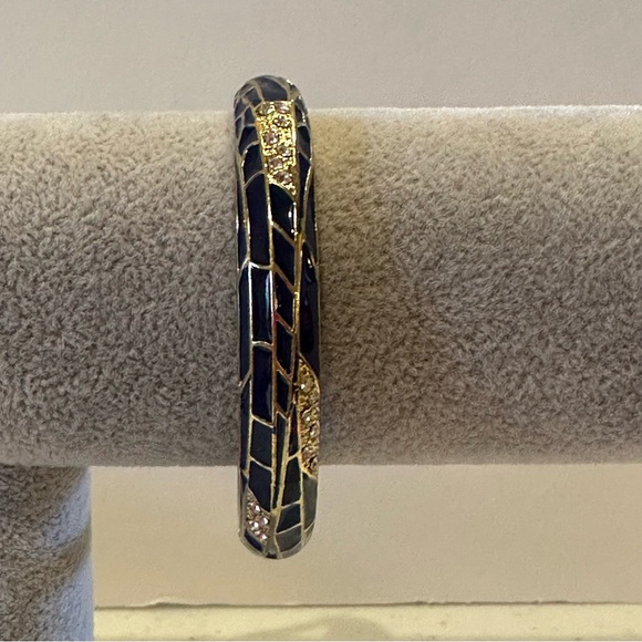 NWT Sequin by Nordstrom Clamper Bangle Bracelet - navy & gold tone & rhinestones - Picture 2 of 12